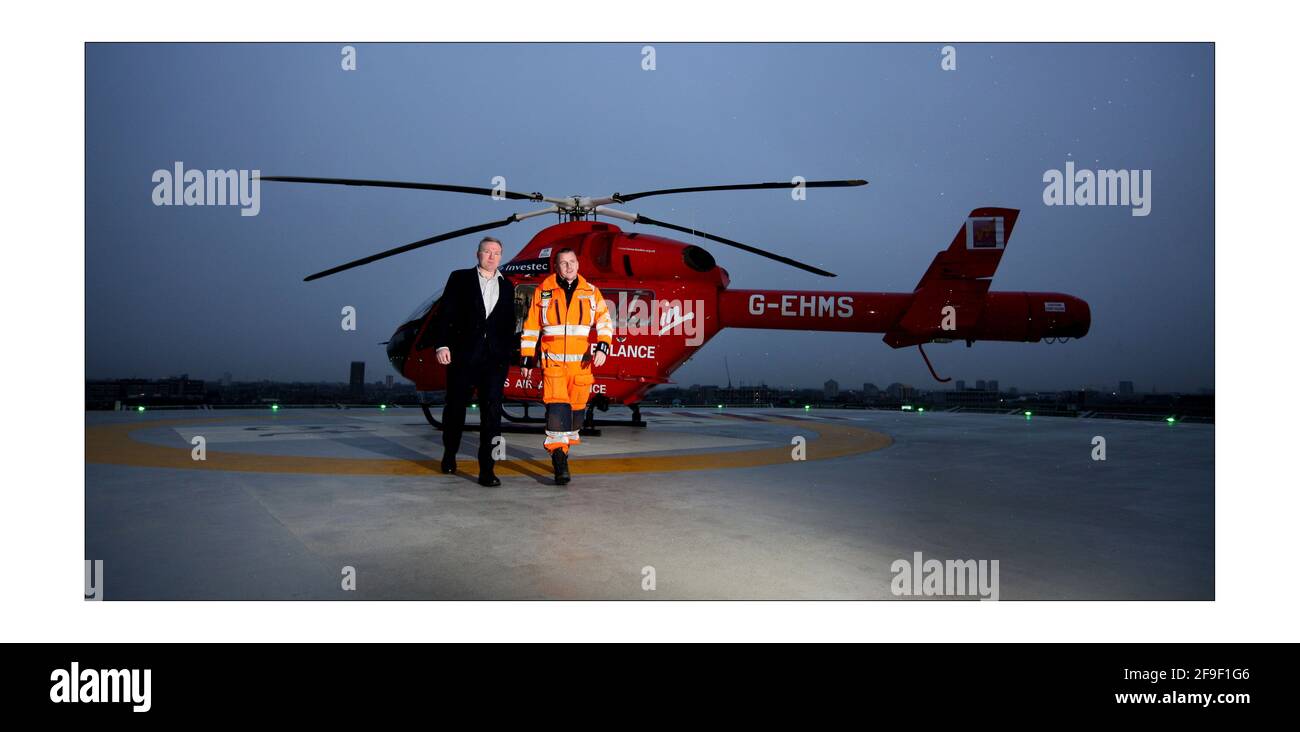 lMike Walsh and Gareth Davies (medical director of London Air ambulance) ondons helicopter emergency medical service HEMS helicopter Feature on Mike Walsh, Consultant Trauma and vascular surgeon-- Director of Trauma Service at Royal London hospital. photograph by David Sandison The Independent Stock Photo