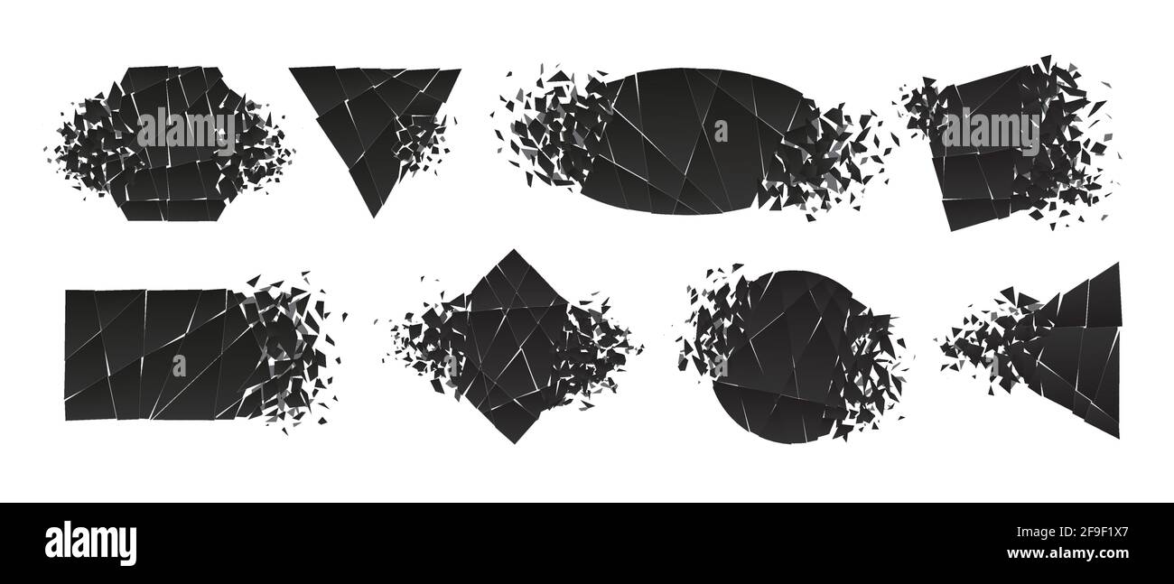 Shape shattered and explodes flat style design vector illustration set ...