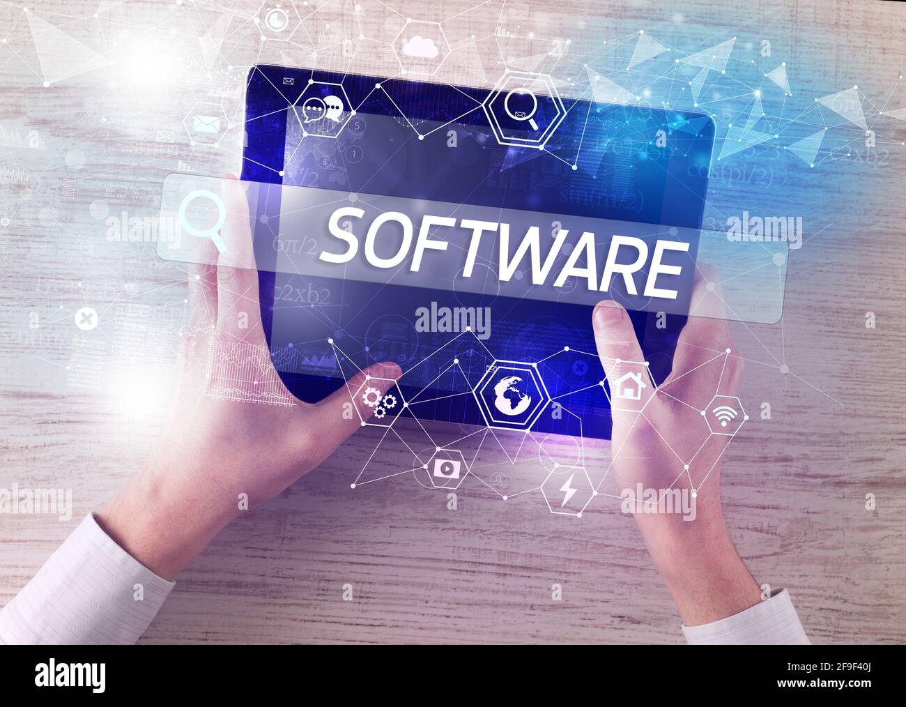 Close-up of a tablet searching inscription Stock Photo