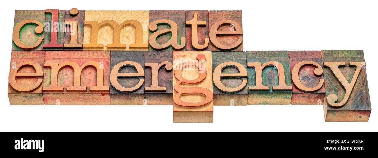 climate emergency - isolated word abstract in letterpress wood type, global warming and change concept Stock Photo