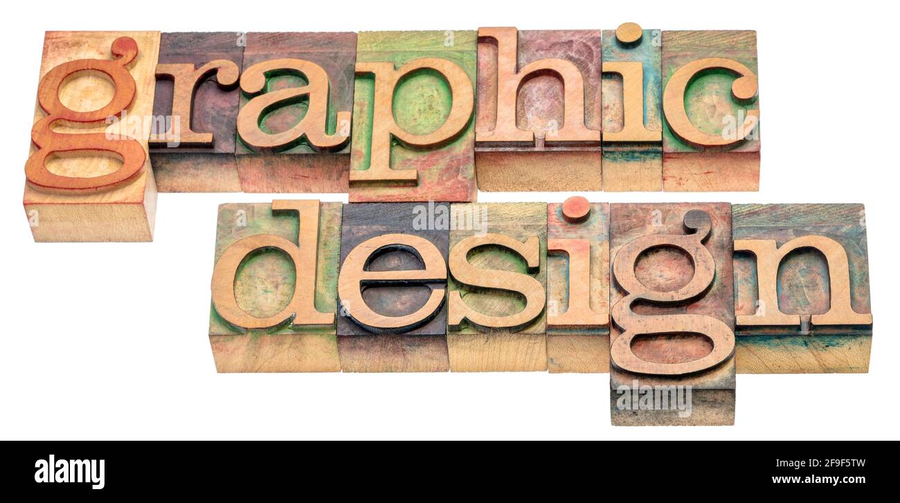 graphic design - isolated word abstract in vintage letterpress wood type blocks stained by color inks Stock Photo