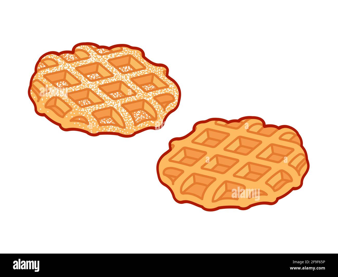 Belgian Liege waffle with powdered sugar and without topping. Cartoon clip art drawing, isolated vector illustration. Stock Vector