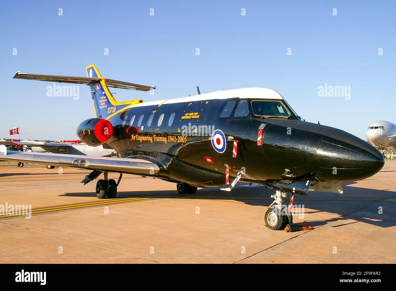 Hawker Siddeley Dominie T.1 XS739 jet trainer in Royal Air Force 55 Squadron 90th anniversary special paint scheme. RAF Air engineering training Stock Photo