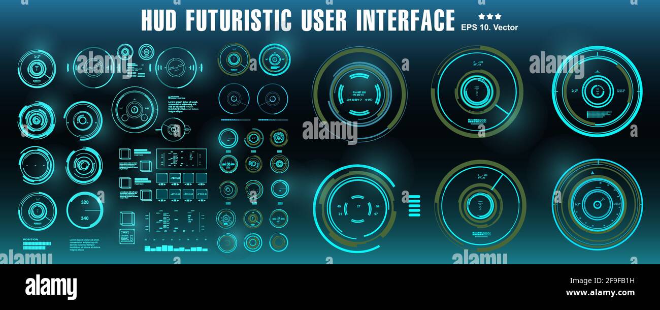 Sci-fi futuristic hud dashboard display virtual reality technology screen Stock Vector