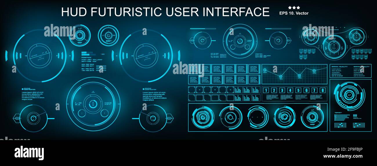 HUD futuristic user interface, dashboard display virtual reality technology screen Stock Vector