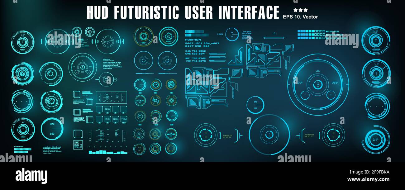 Sci-fi futuristic hud dashboard display virtual reality technology screen Stock Vector