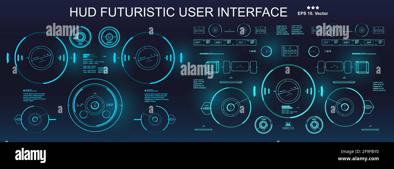Sci-fi futuristic blue hud dashboard display virtual reality technology ...