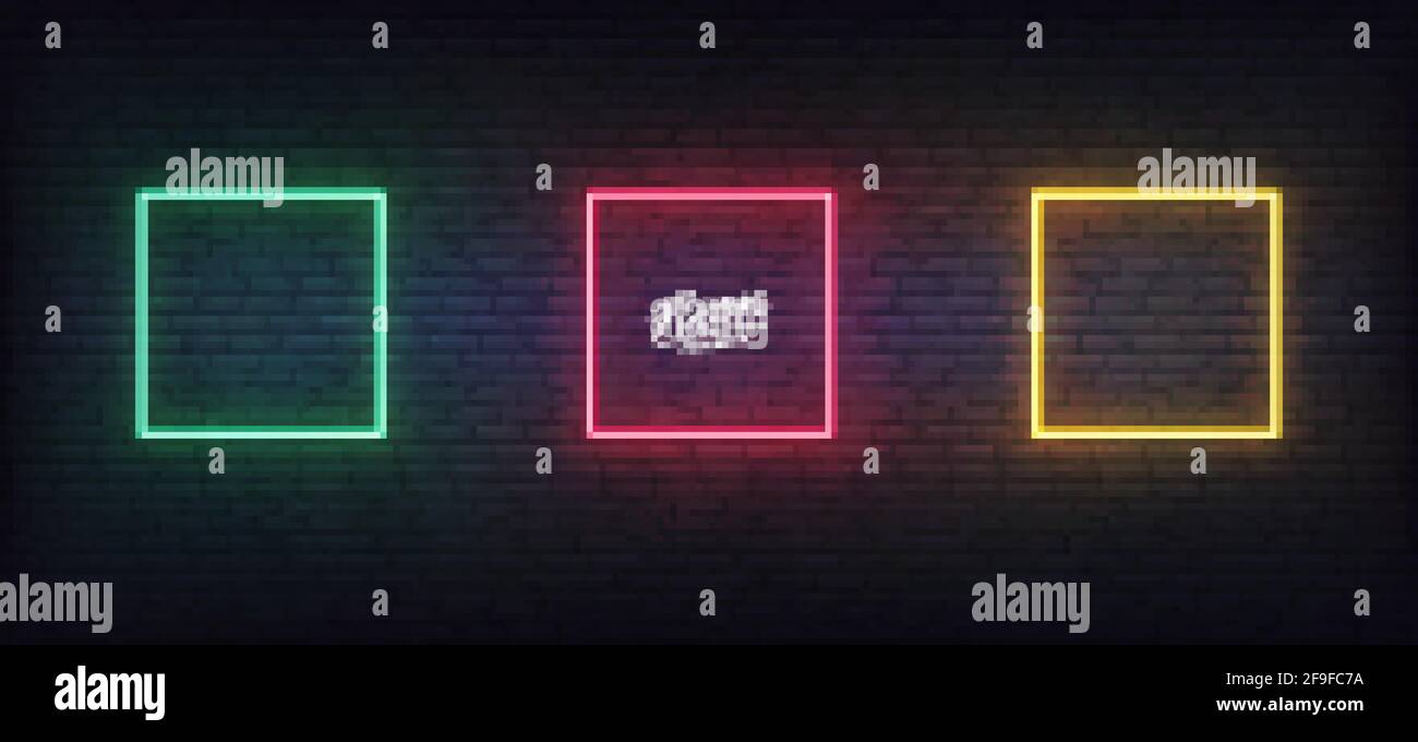 Neon frames. Set of colorful glowing rectangle border templates Stock Vector