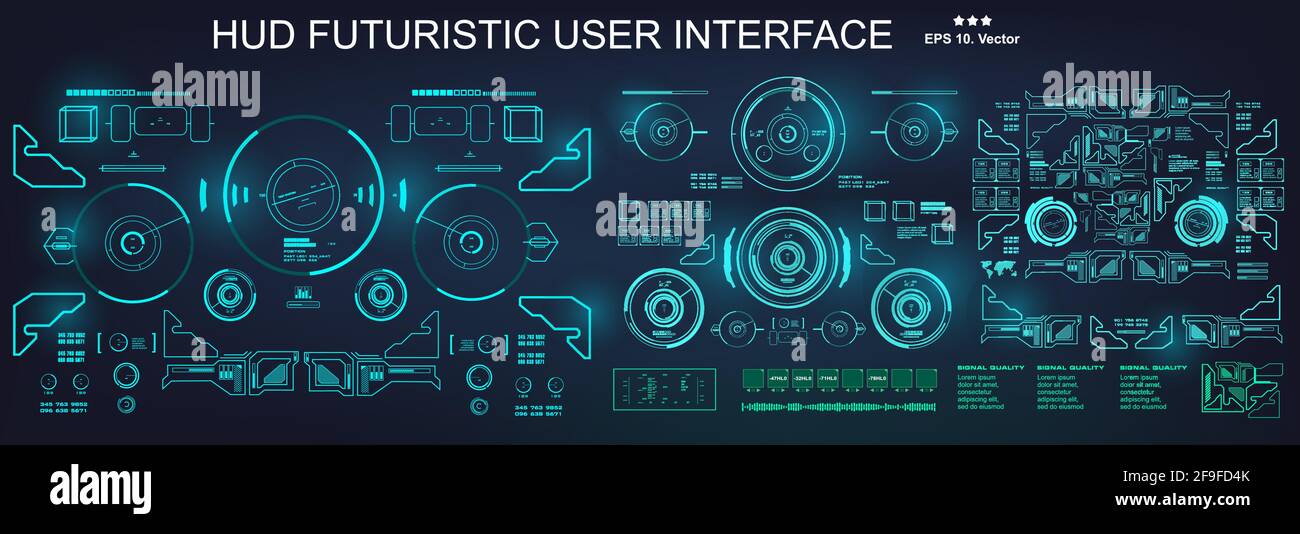 Sci-fi futuristic blue hud dashboard display virtual reality technology screen Stock Vector