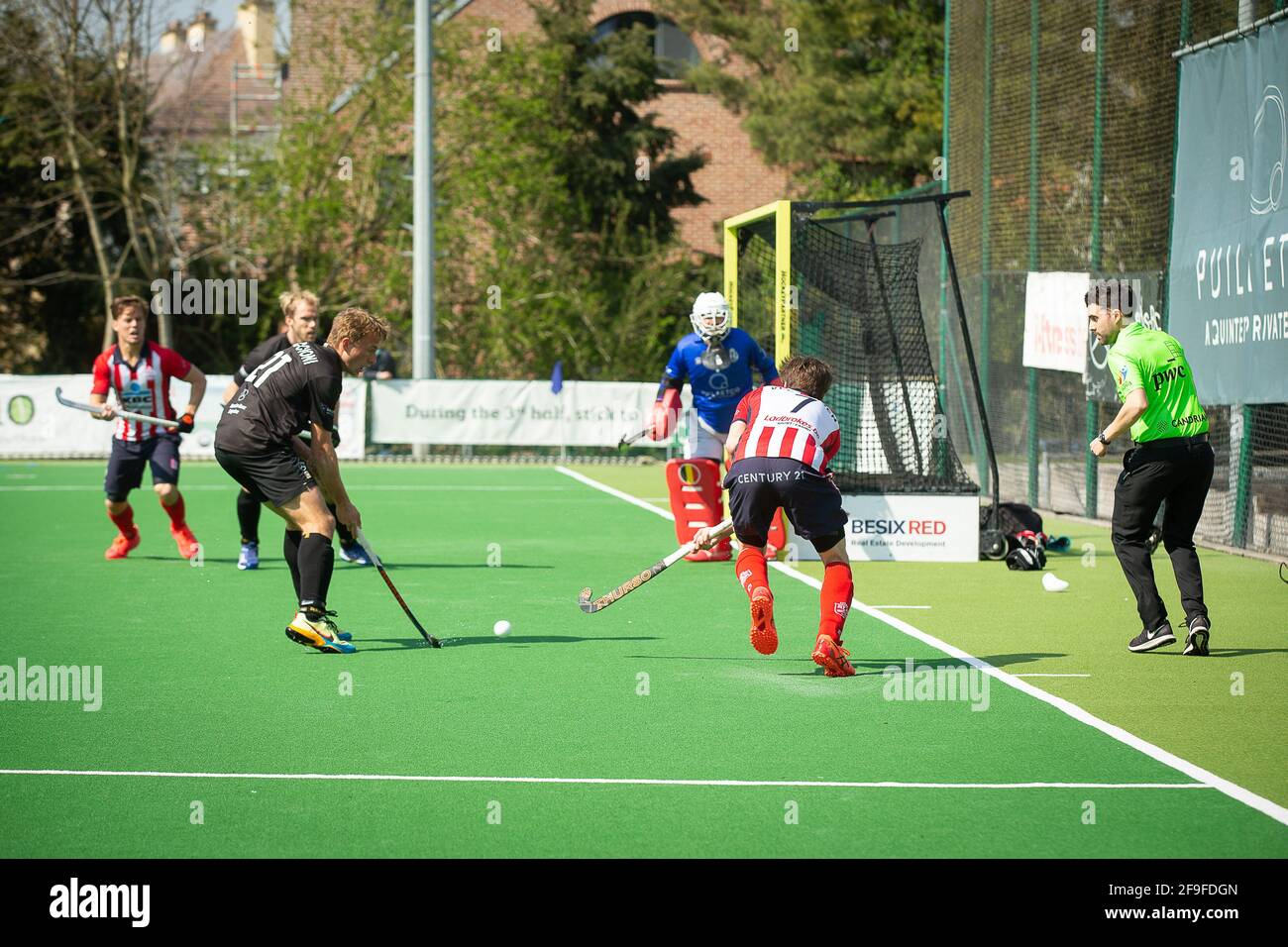 Illustration picture shows a hockey game between Royal Racing Club Brussels  and Royal Leopold Club, Sunday 18 April 2021 in Brussels, in the Top 8 A g  Stock Photo - Alamy