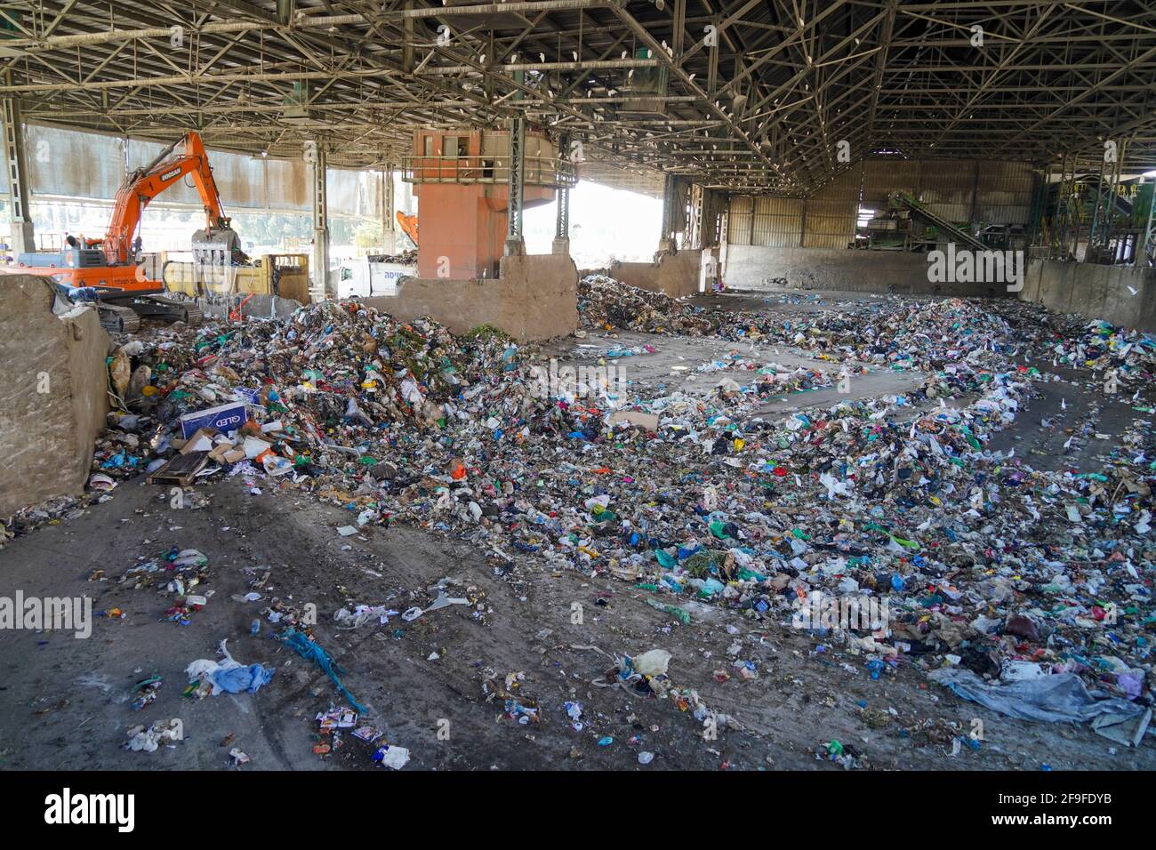 Domestic waste treatment centre. The waste dumped here after collection is sorted and processed using a specially designed mechanical biological treat Stock Photo