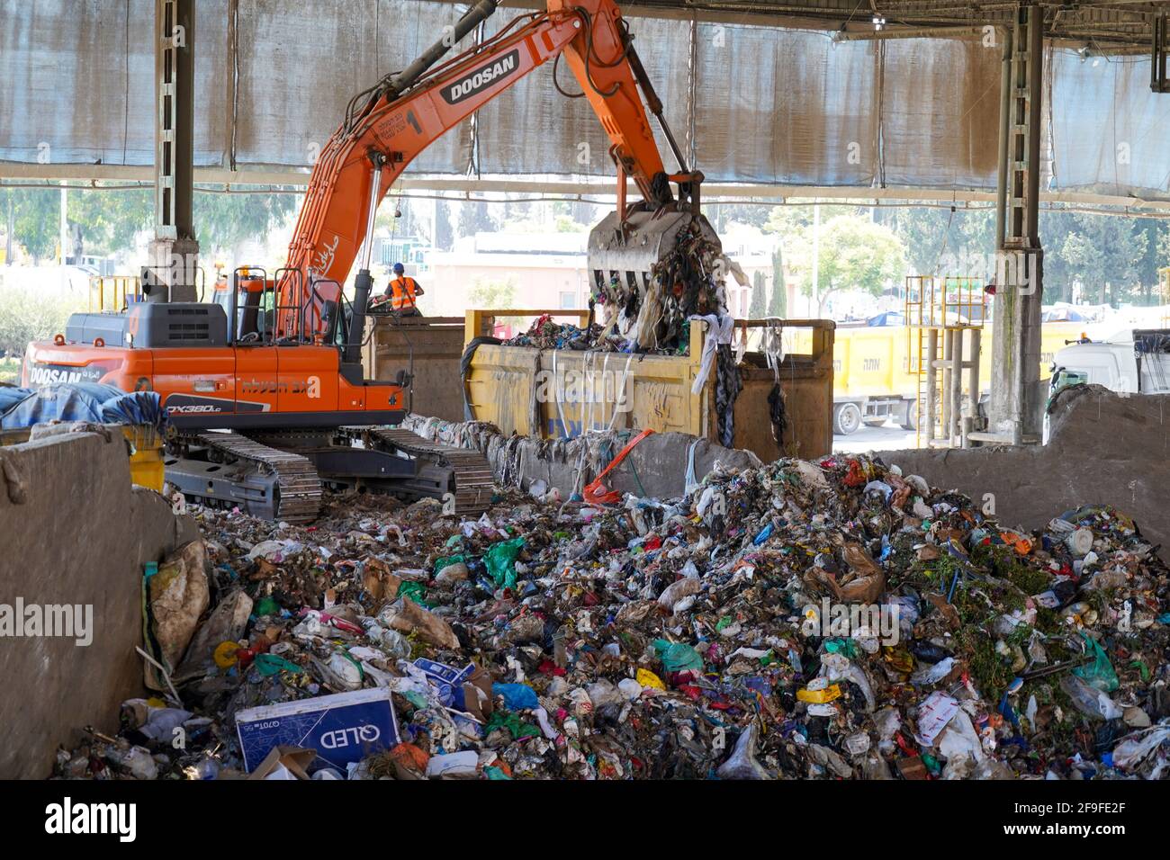 Domestic waste treatment centre. The waste dumped here after collection is sorted and processed using a specially designed mechanical biological treat Stock Photo