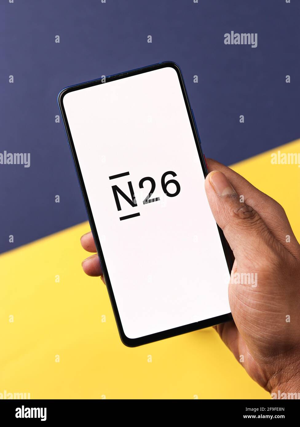 Assam, india - April 19, 2021 : N26 logo on phone screen stock image. Stock Photo