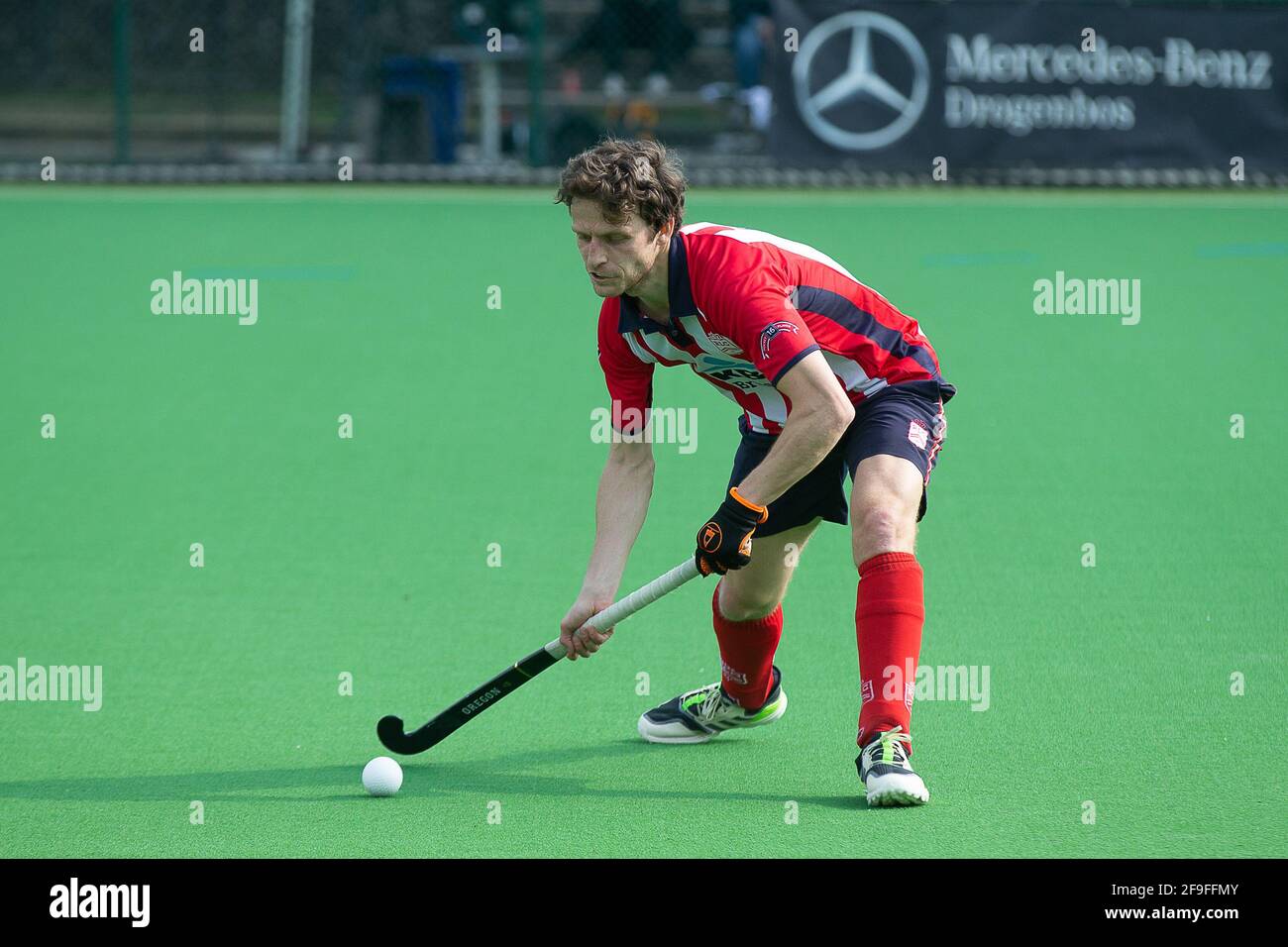 Leopold's Jean-Baptiste Forgues pictured in action during a hockey game between Royal Racing Club Brussels and Royal Leopold Club, Sunday 18 April 202 Stock Photo
