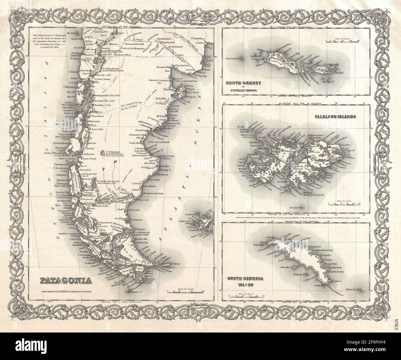 Beautiful vintage hand drawn Colton 39 s - Beautiful Vintage Hand Drawn Coltons Map Of Patagonia From 1860 With Beautiful Colorful Maps And Illustrations Of Countries Regions And Oceans 2F9FHY4