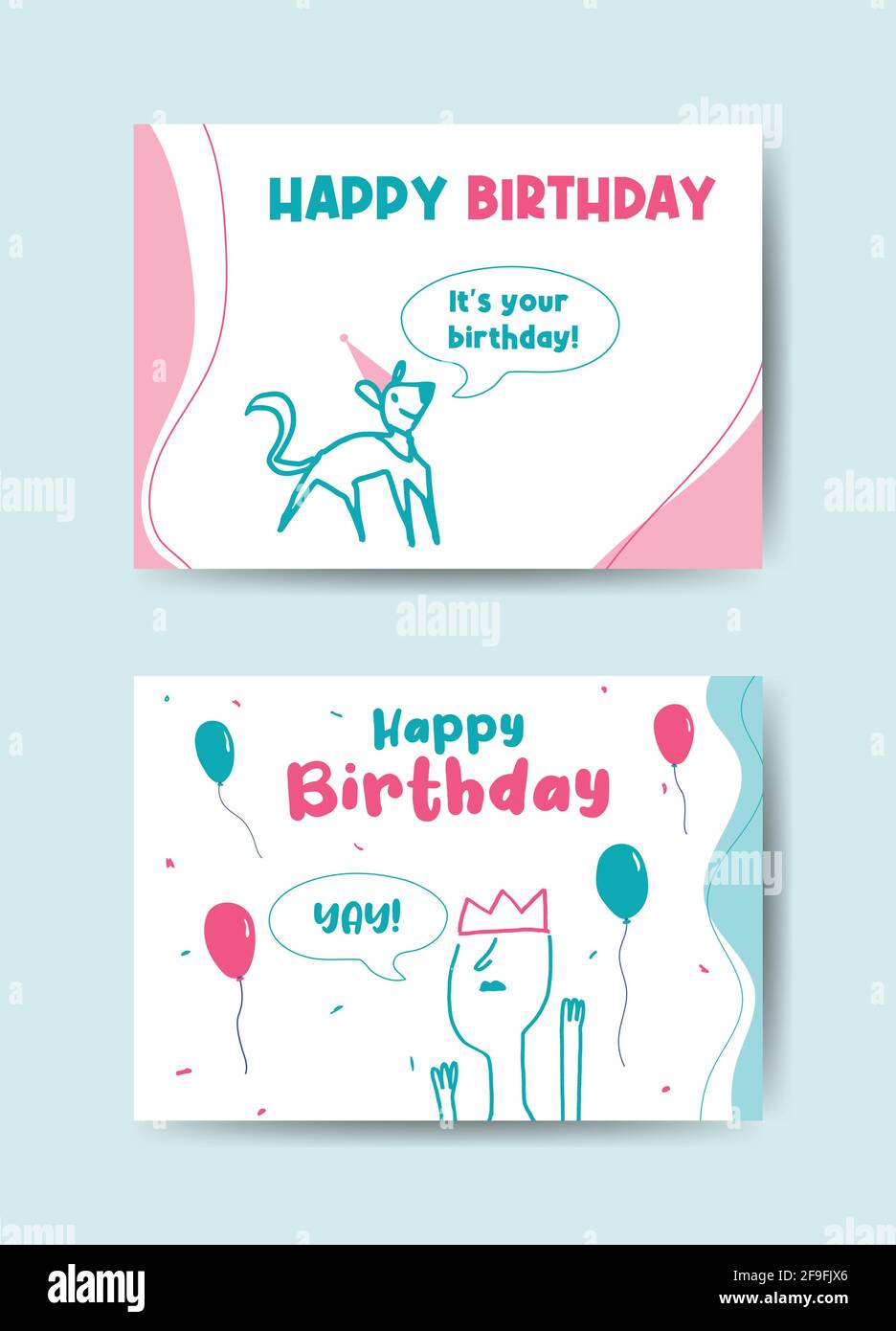 2 happy birthday horizontal cards template design, pastel colors with ...