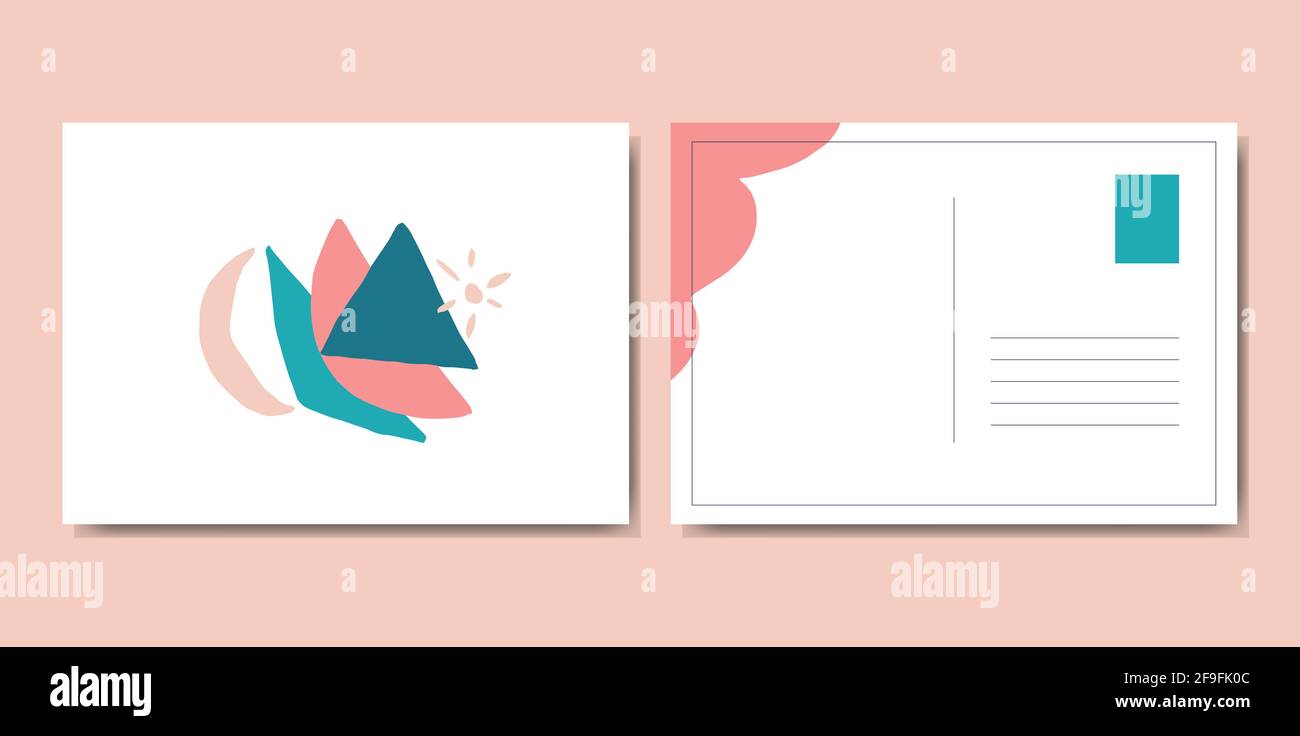 Vector abstract minimalist geometric elements and moon and star shapes. Modern trendy artwork in boho style for postcard. Stock Vector