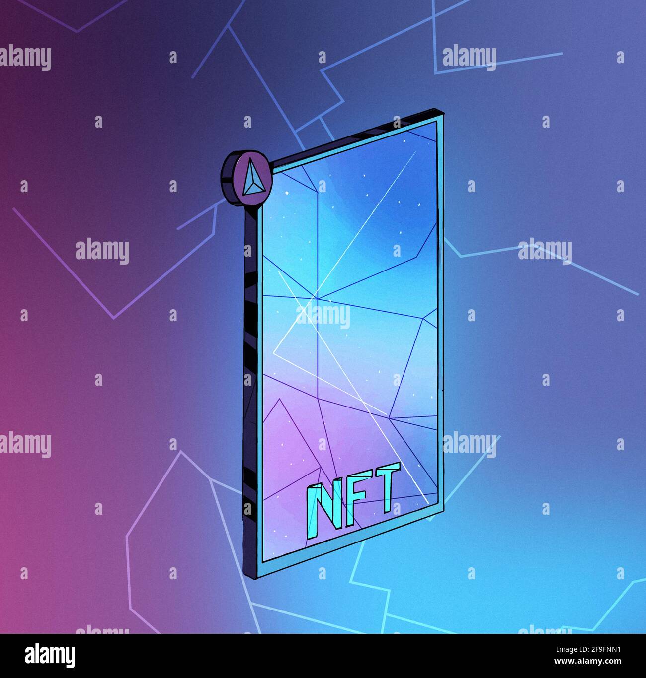 NFT or Non-Fungible Token collectible card. Cryptoart concept illustration  for non fungible token. Digital art with blockchain technology on gradient  Stock Photo - Alamy