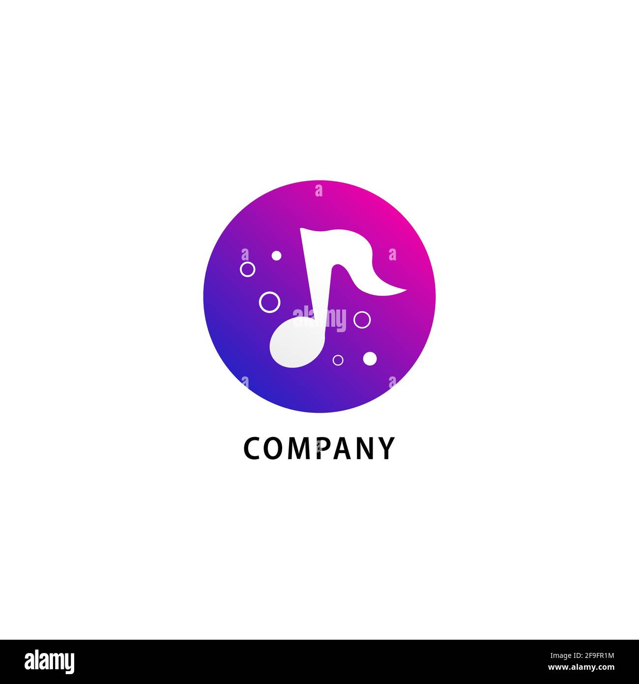 Musical note with bubbles vector illustration isolated on white background. Multicolor logo design template. Purple violet red magenta color gradient. Stock Vector