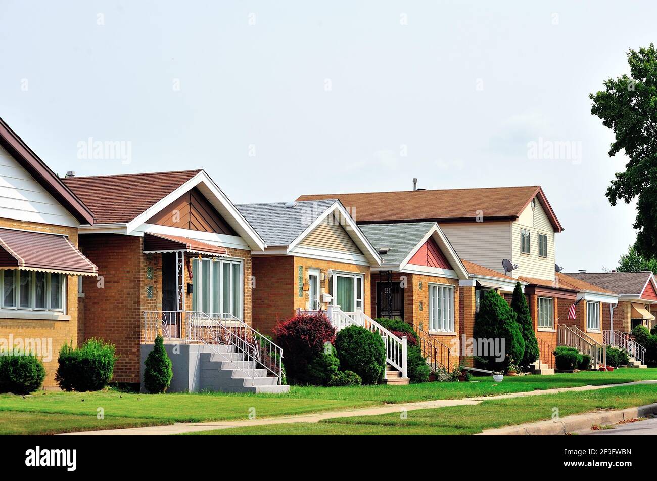 Chicago, Illinois, USA. An orderly residential block of tidy homes in