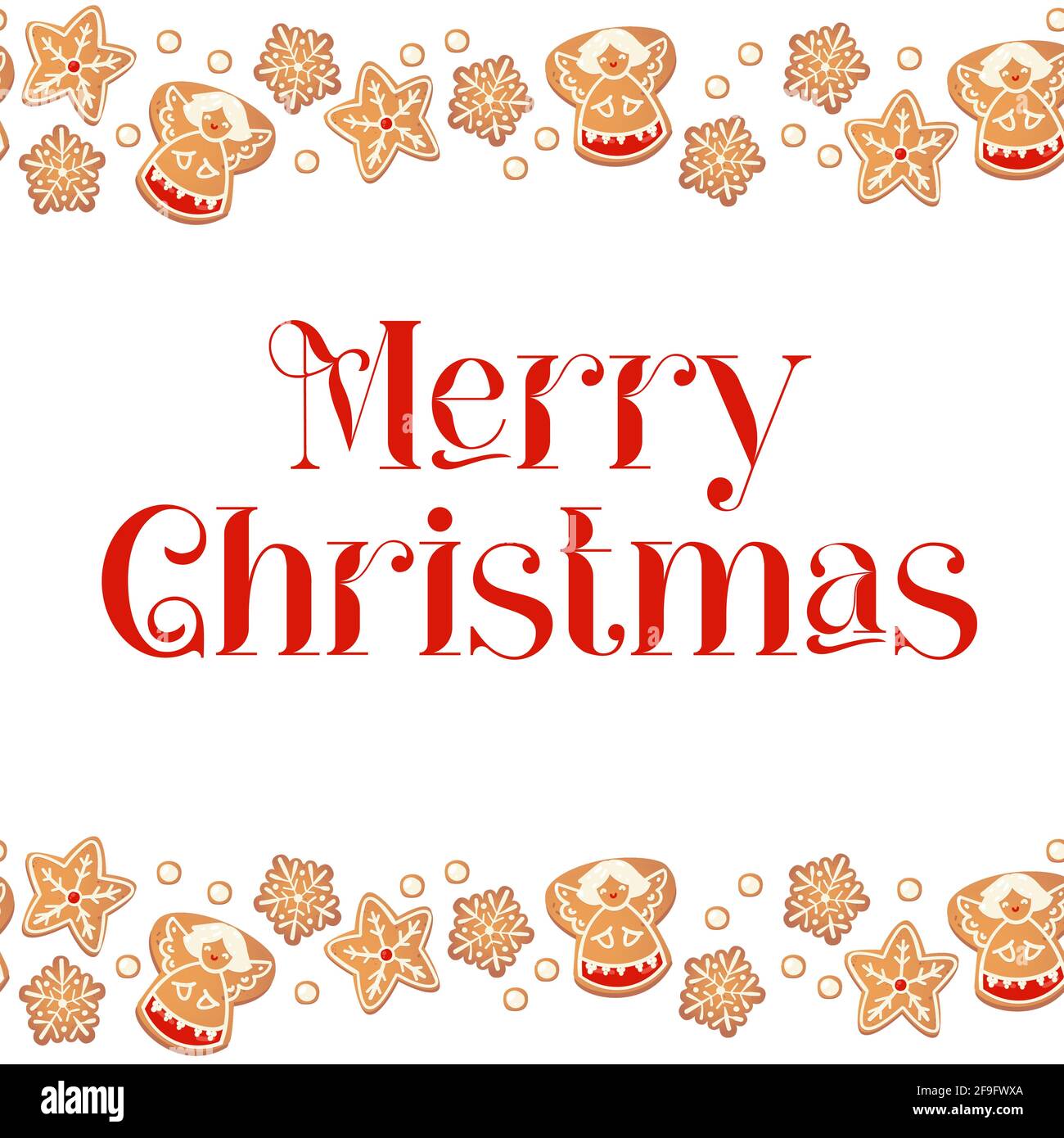 Merry Christmas card with gingerbread cookies. Frame from biscuits ...