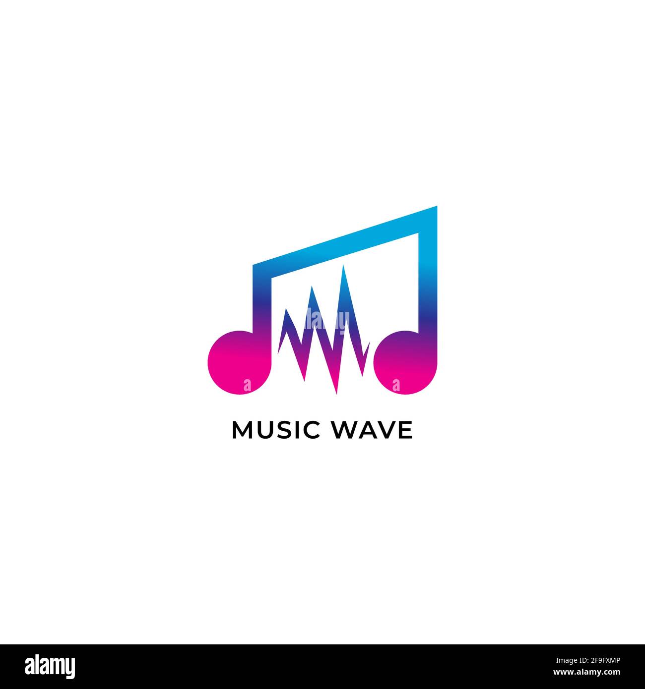 Colorful Musical note, beamed eighth notes with pulse.  Music wave logo concept isolated on white background. Neon Multicolor Gradient. Stock Vector