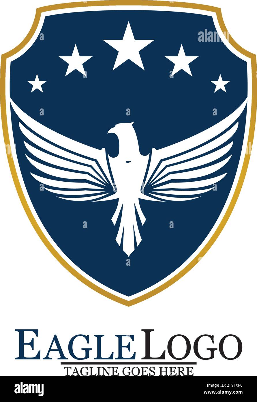 Eagle logo template design with a shield and stars. Vector illustration. Stock Vector