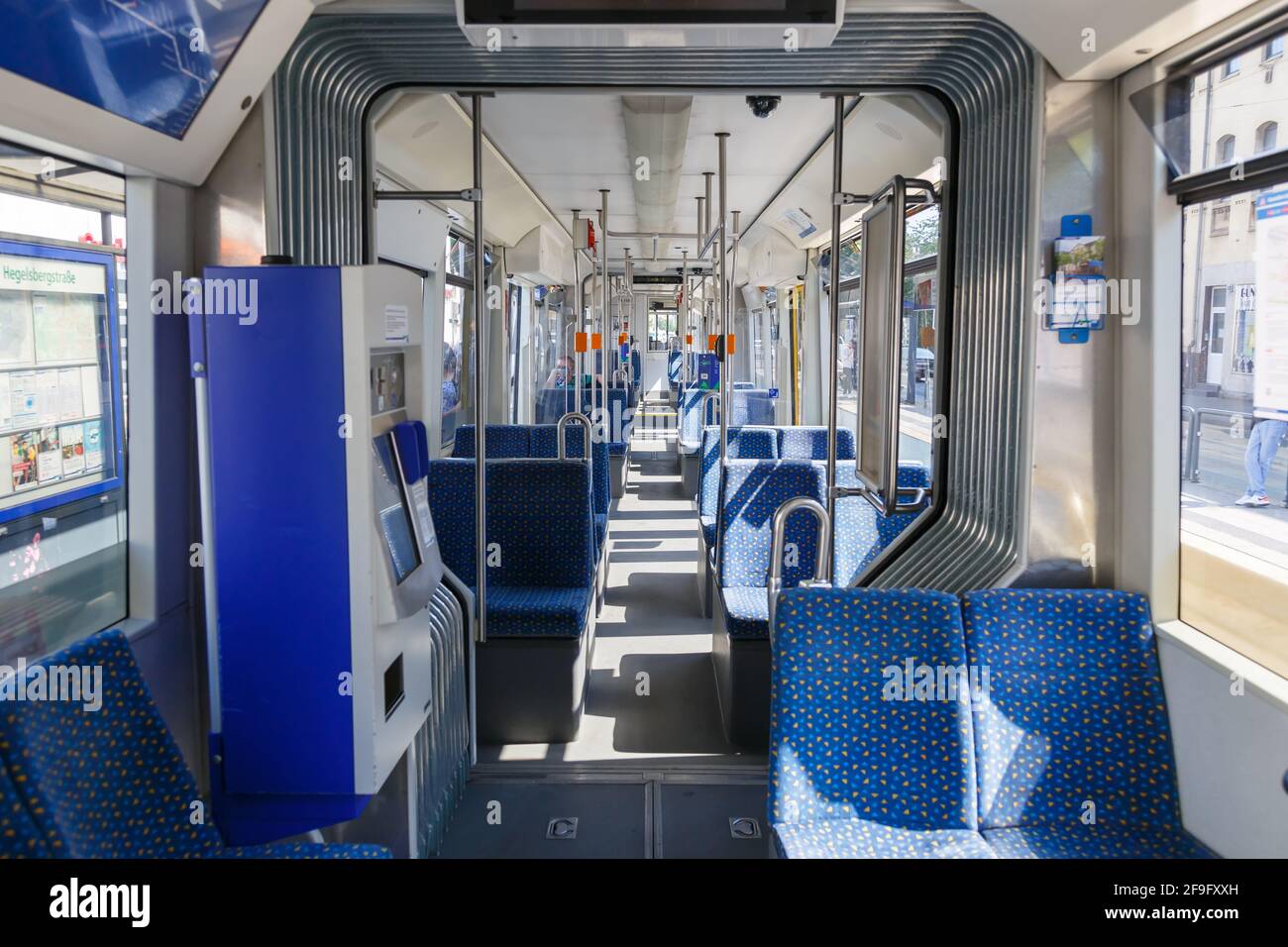Kassel, Germany - August 8, 2020: Tram interior Bombardier Flexity Classic public transport in Kassel, Germany. Stock Photo