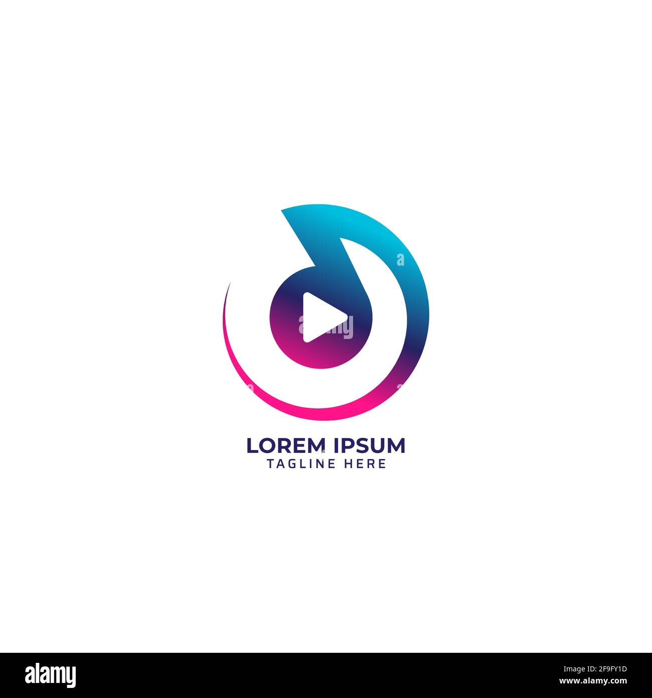Circular musical note with play button isolated on white background. Music Media Player logo concept. Vibrant multicolor gradient. Stock Vector