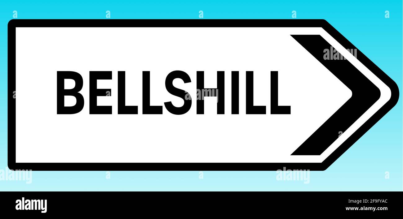 A graphic illlustration of a British road sign pointing to Bellshill Stock Photo