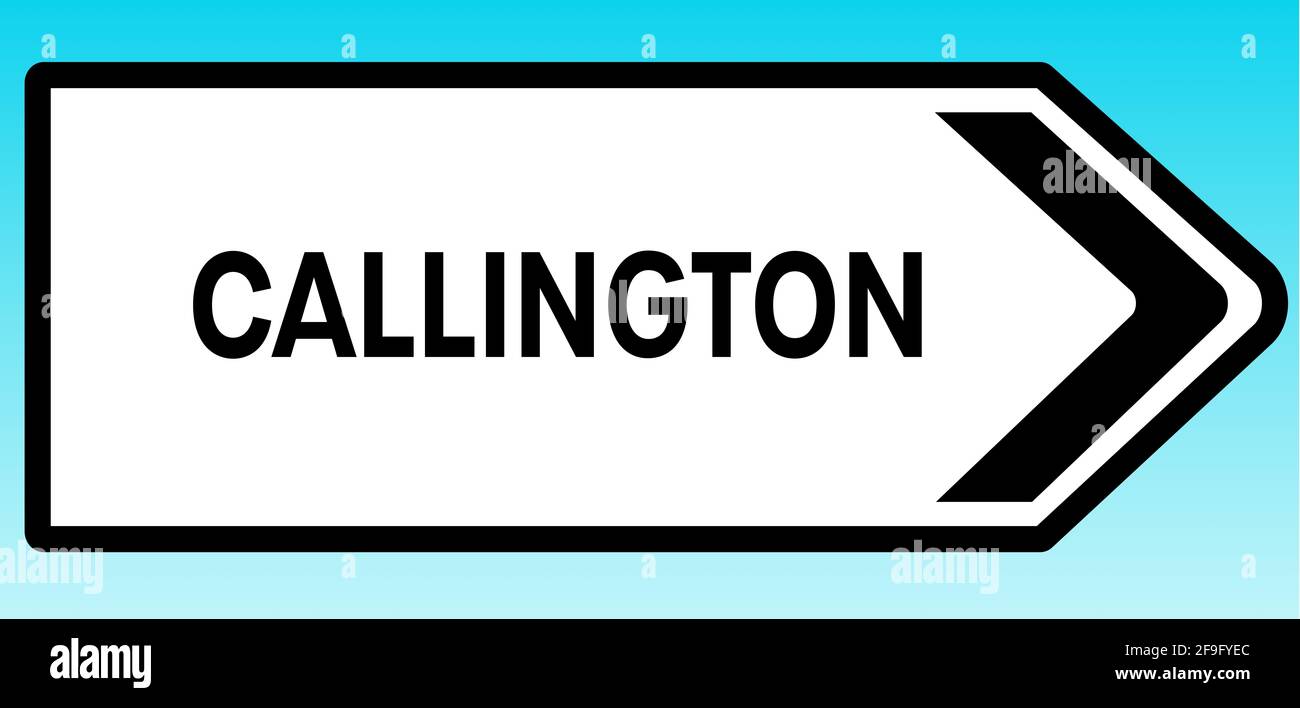 A graphic illlustration of a British road sign pointing to Callington Stock Photo