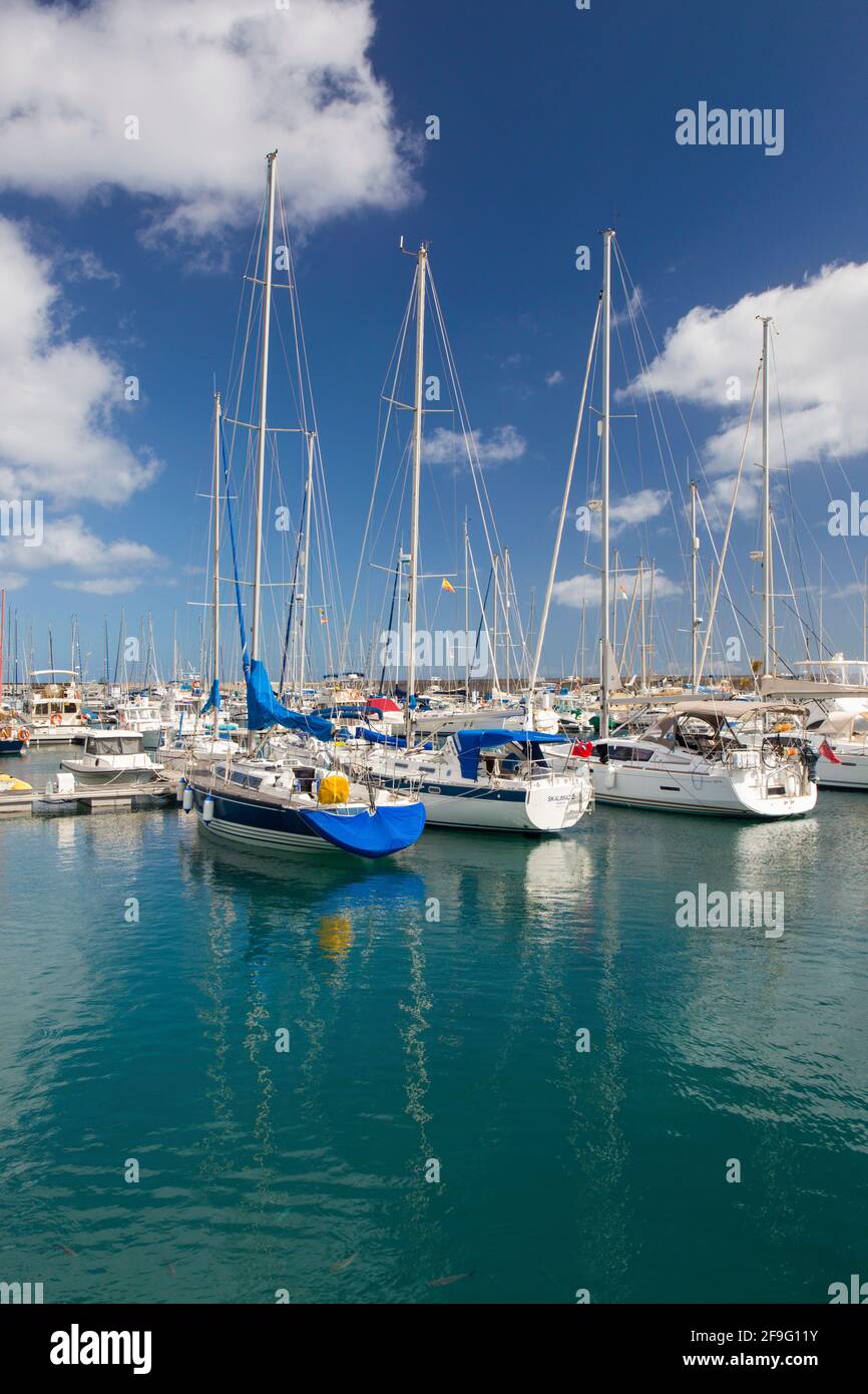 Puerto del Carmen, Lanzarote, Canary Islands, Spain. View across the marina at Puerto Calero. Stock Photo
