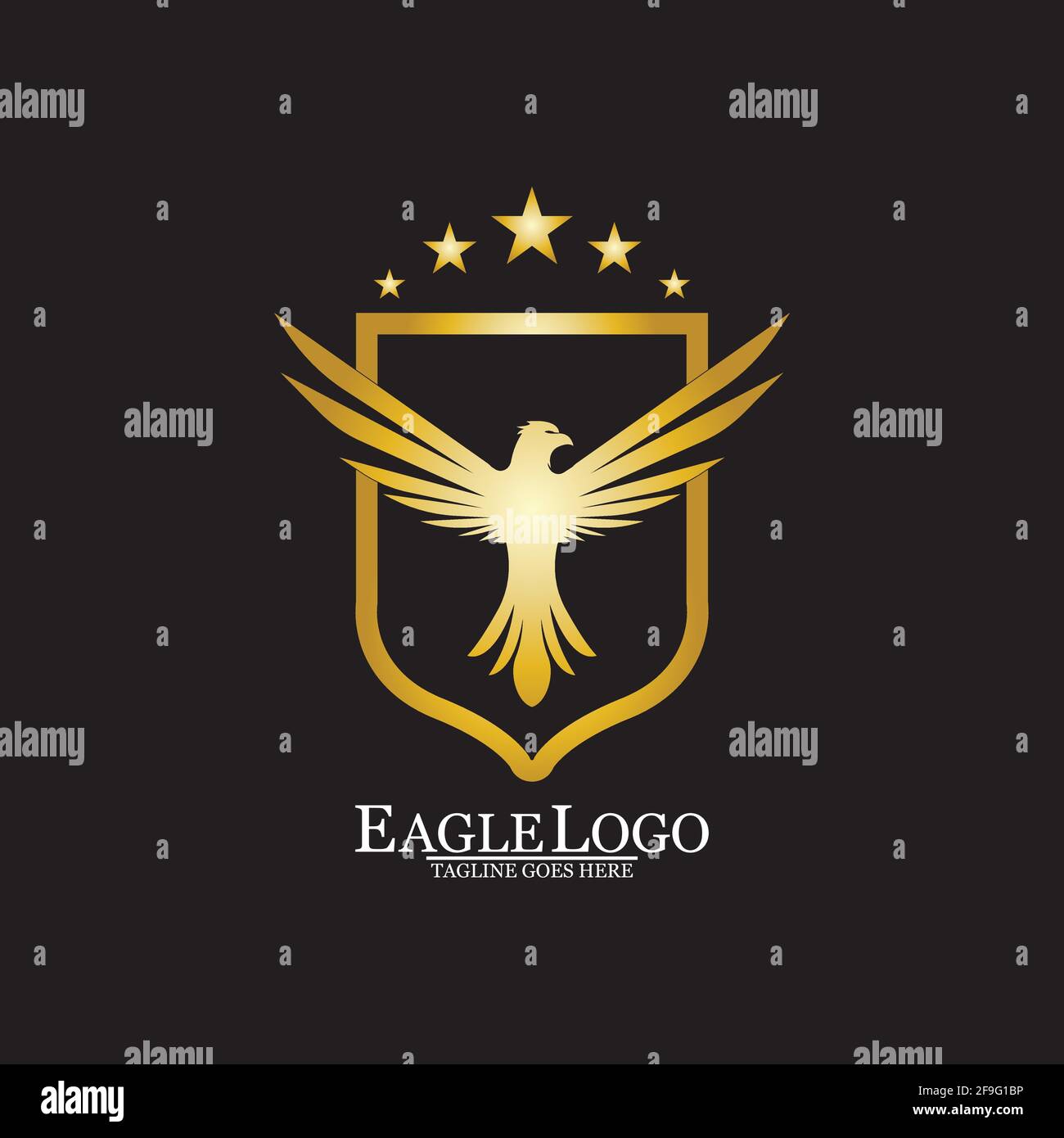 Golden Eagle with Shield logo design Stock Vector