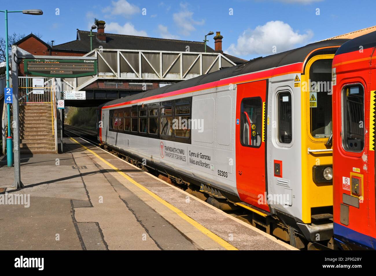 Caerphilly, Wales April 2021 Passenger train the new livery of