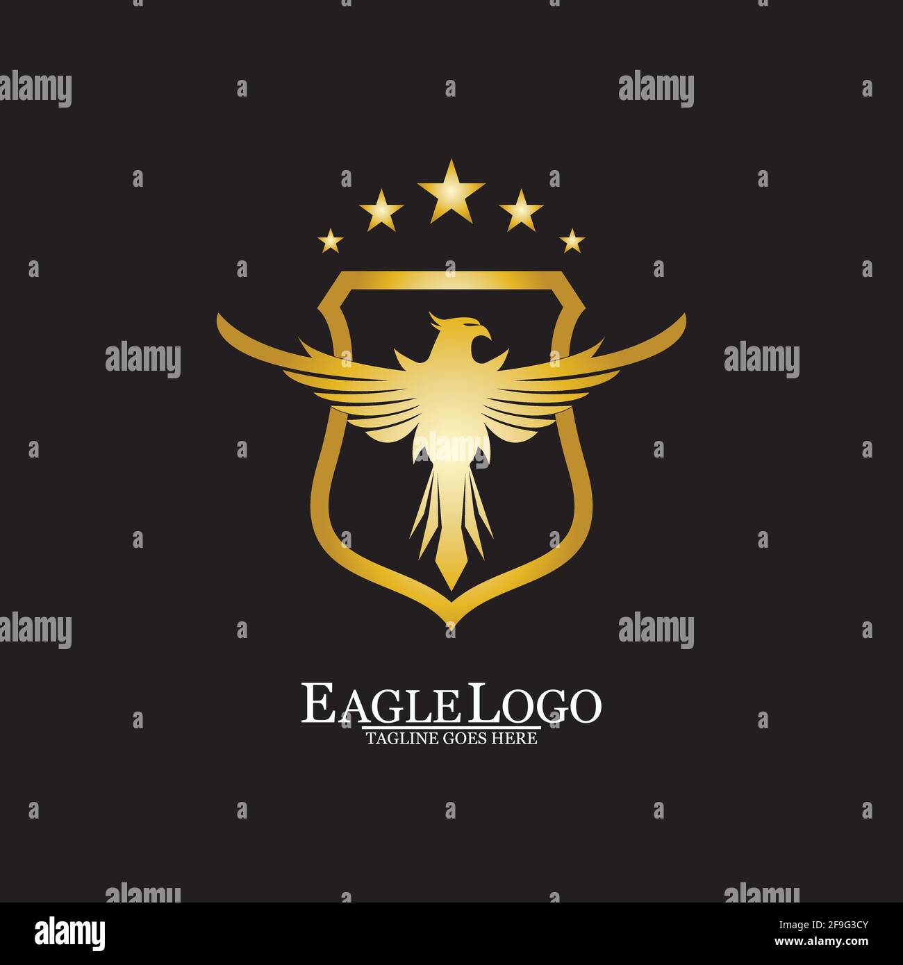 Golden Eagle with Shield logo design Stock Vector