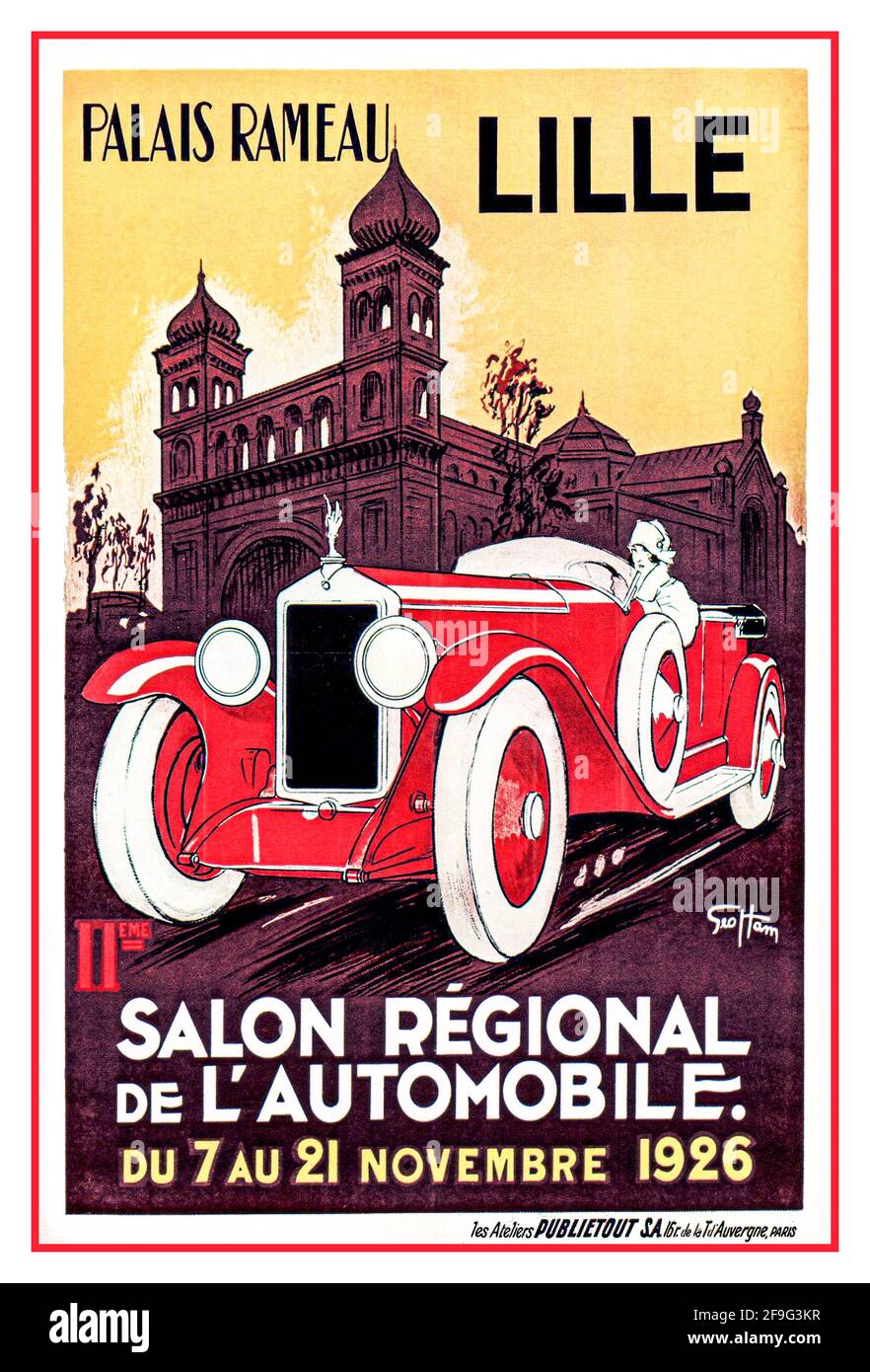Vintage Automobile Poster Palais Rameau LILLE Salon regional de L’Automobile du 7 au 21 Novembre 1926 Stock Photo