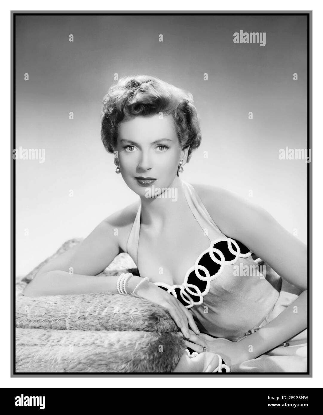 Vintage Deborah Kerr B&W Hollywood Star Studio Publicity Photo Still 1950 Deborah Jane Trimmer CBE, known professionally as Deborah Kerr, was a British film, theatre, and television actress. She was nominated six times for the Academy Award for Best Actress, and holds the record for an actress most nominated in the lead actress category without winning. Stock Photo