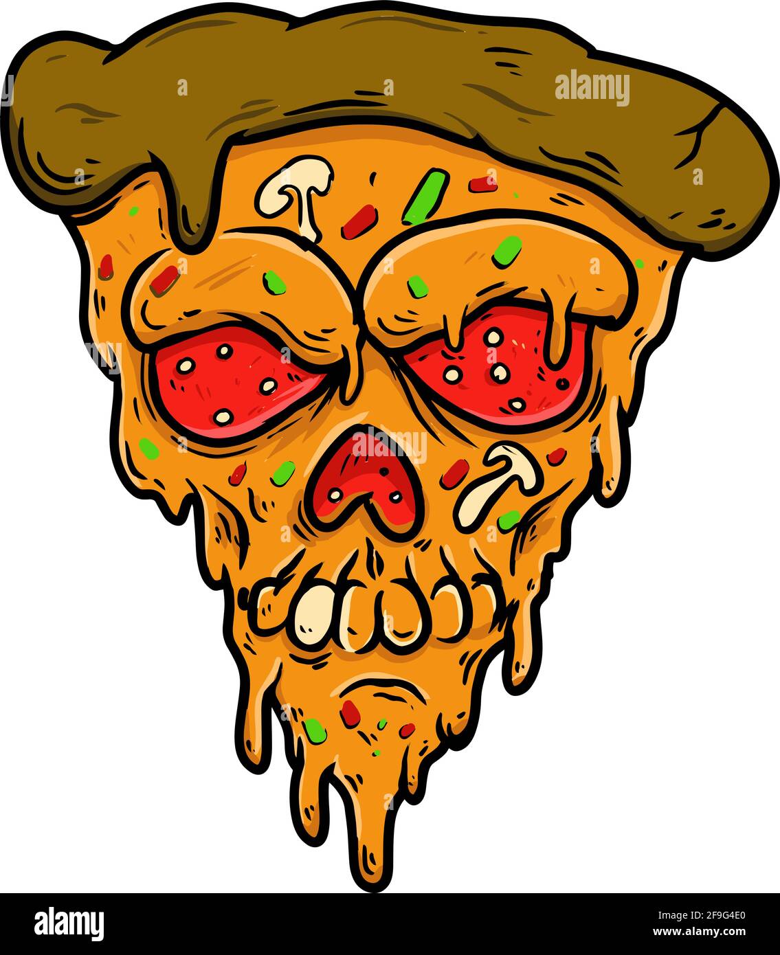 Illustration of the pizza with zombie face. Design element for poster