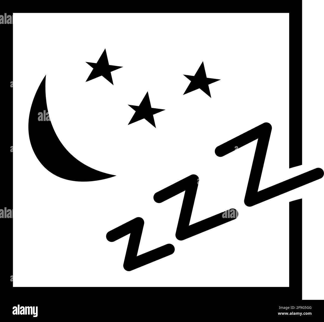 Black and white icon symbol of sleep and silence. Night, moon and stars