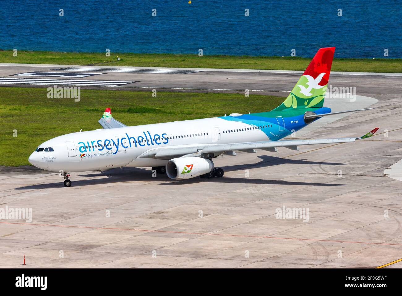 Mahe, Seychelles - November 24, 2017: Air Seychelles Airbus A330 airplane at Seychelles International Airport  (SEZ) in the Seychelles. Airbus is a Eu Stock Photo