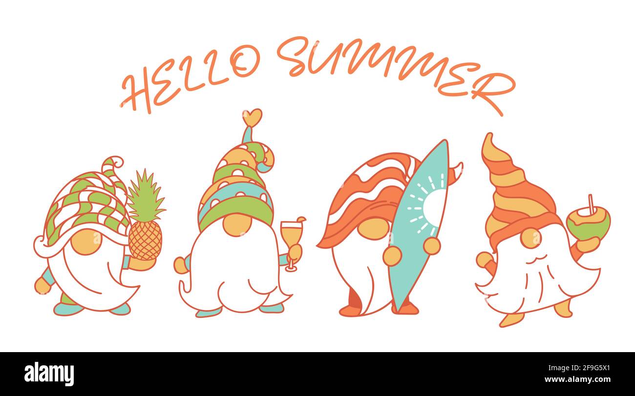 Download Cute Summer Gnome Funny Gnome Beach For Summer Cartoon Style Vector Illustration Stock Vector Image Art Alamy