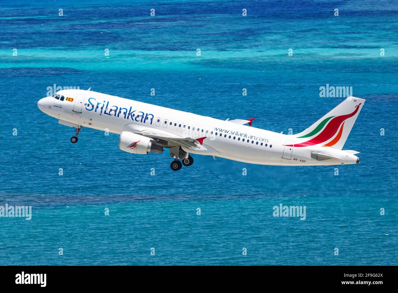 Mahe, Seychelles - November 25, 2017: Sri Lankan Airbus A320 airplane at Seychelles International Airport (SEZ) in the Seychelles. Airbus is a Europea Stock Photo