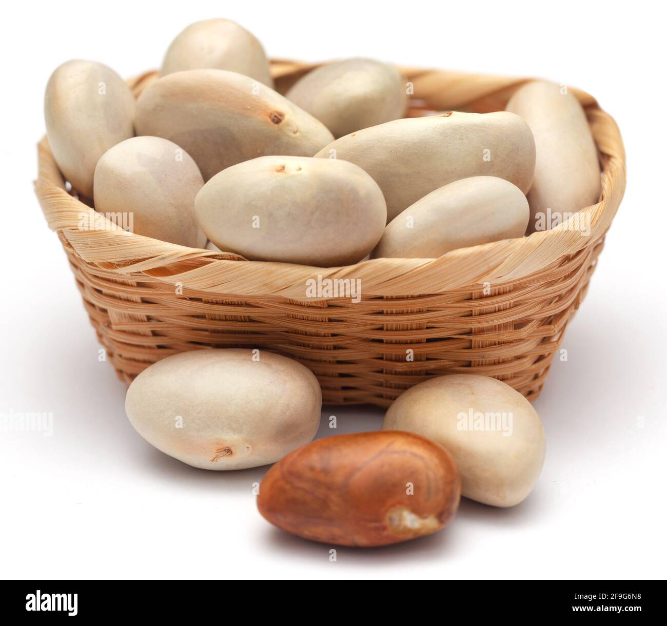 Edible seeds of jackfruit in a basket over white Stock Photo