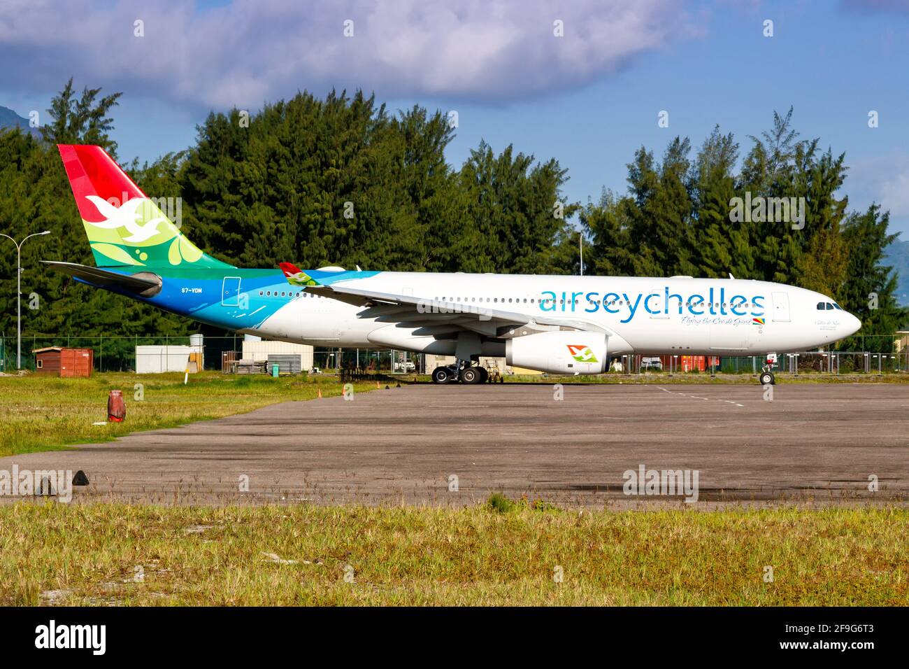 Mahe, Seychelles - November 26, 2017: Air Seychelles Airbus A330 airplane at Seychelles International Airport (SEZ) in the Seychelles. Airbus is a Eur Stock Photo