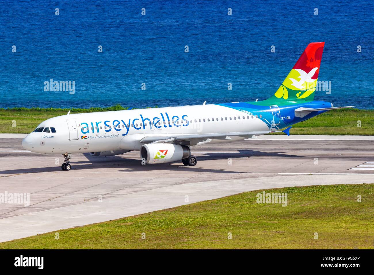 Mahe, Seychelles - November 24, 2017: Air Seychelles Airbus A320 airplane at Seychelles International Airport (SEZ) in the Seychelles. Airbus is a Eur Stock Photo