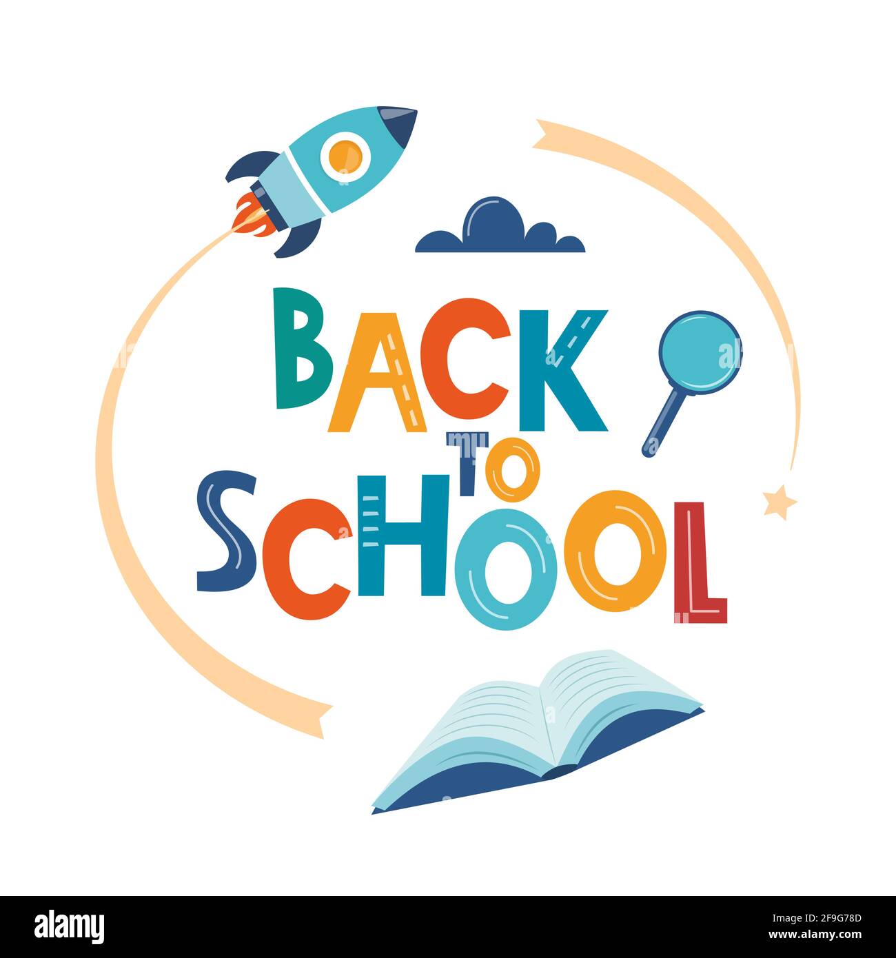 Back to school poster, banner. Lettering Back to school inscription with study supplies. Education concept design. Vector Stock Vector
