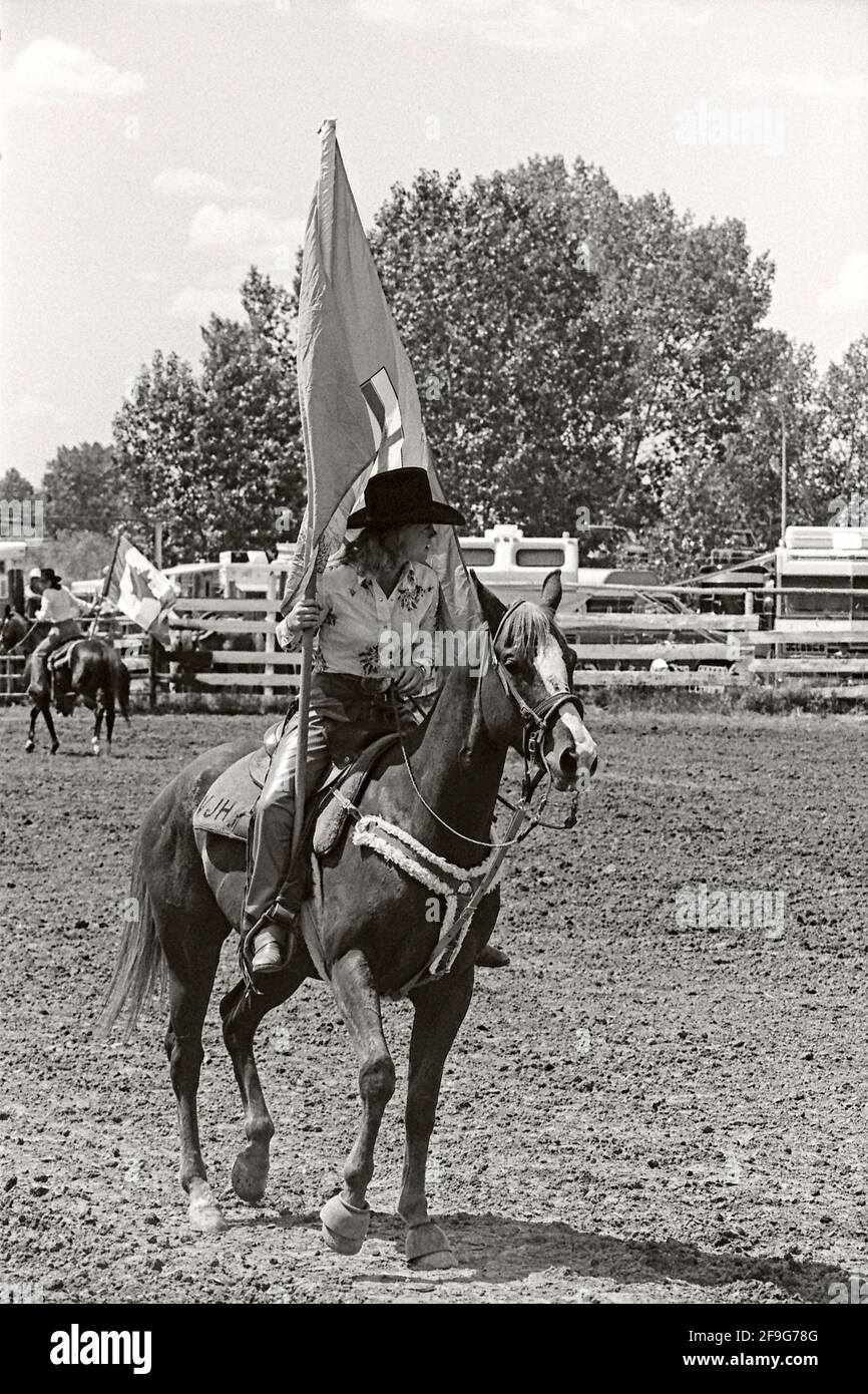 Opening ceremonies at the Carbon Rodeo, Alberta Canada circa 1980 Stock Photo