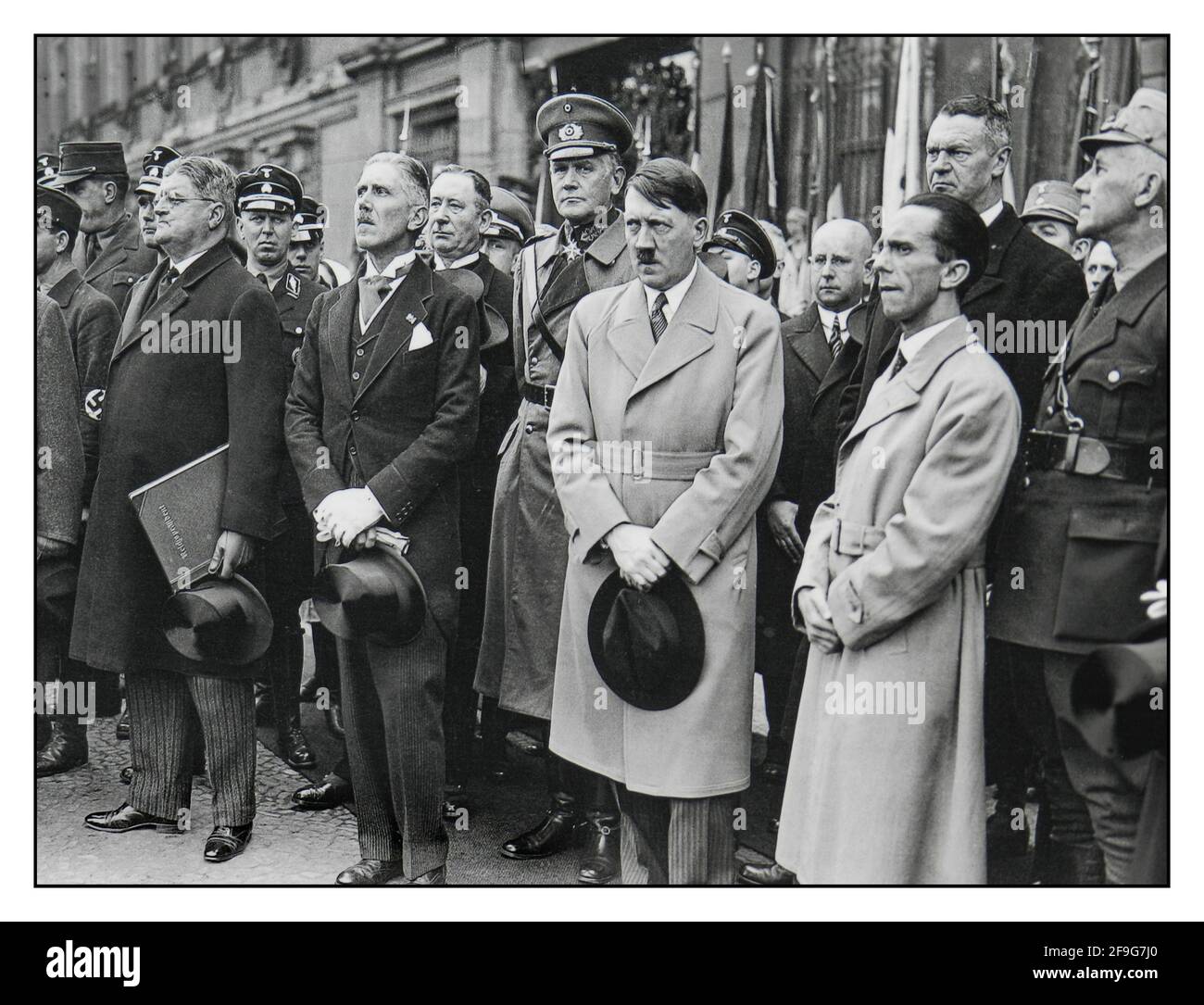 Adolf Hitler archive 1930's  including Franz von Papen, Adolf Hitler and Joseph Goebbels. Nazism / National Socialism event of Labour Day in the Lustgarten, Berlin.1933 Featured : Joseph Goebbels, Adolf Hitler, Werner von Blomberg, Franz von Papen, Otto Meissner, 1933 Stock Photo