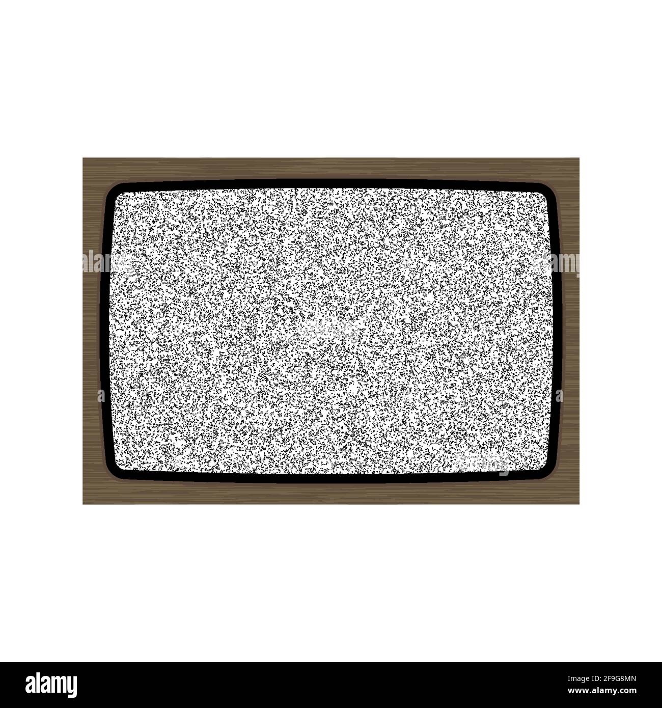 Old TV no signal screen. Vintage wooden tv set, display with noise. Flat vector illustration isolated on white. Stock Vector