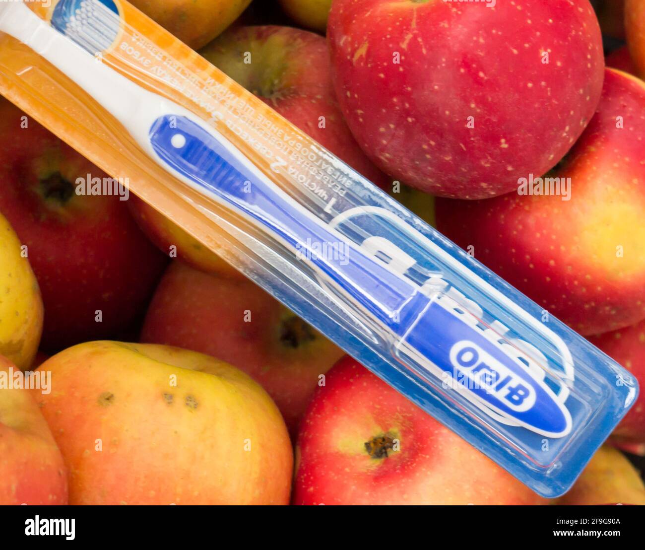 Oral-B Toothbrush. Braun GmbH is a German consumer products company founded in 1921 and based in Kronberg im Taunus. Stock Photo